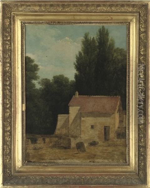 View Of A Farm Outbuilding In A Landscape Oil Painting - Jean Victor Bertin