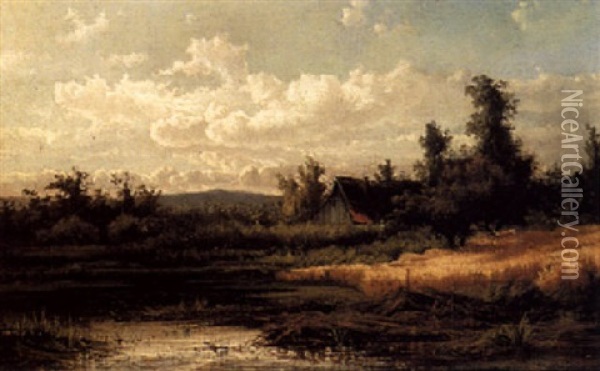 A River Landscape Oil Painting - Paul Joseph Constantin Gabriel