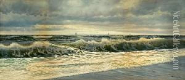 Waves Crashing On The Shore Oil Painting - George Howell Gay
