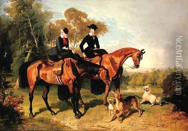 Lady Alice and Lady Blanche Egerton, daughters of the Earl of Ellesmere Oil Painting - Alfred Dedreux