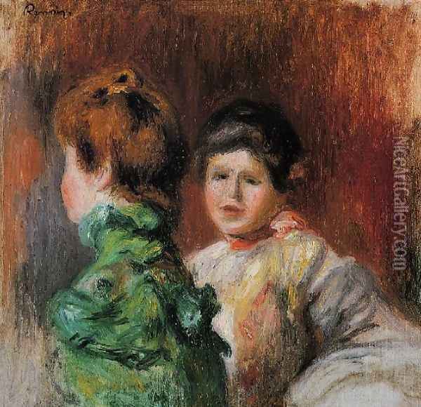 Study Two Womens Heads Oil Painting - Pierre Auguste Renoir