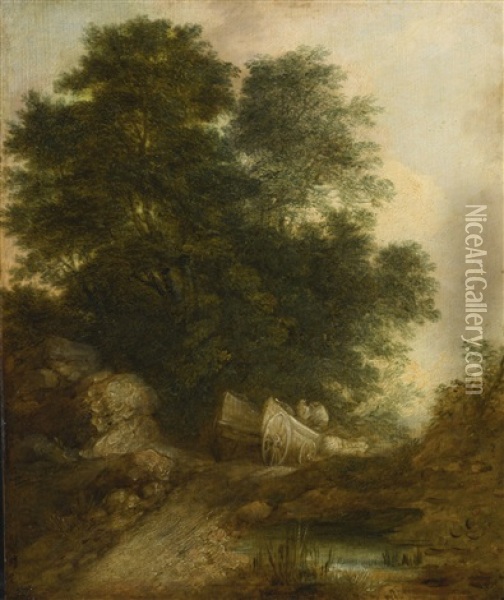 Wooded Landscape With Peasants In A Wagon Oil Painting - Thomas Gainsborough
