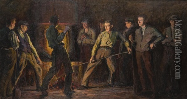 Ironworkers Oil Painting - Josef Stolovsky