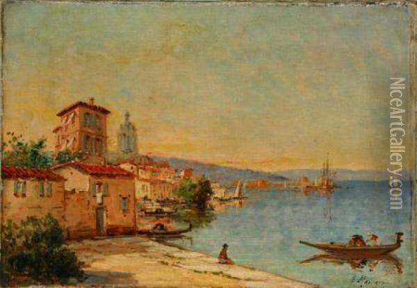View Of A Mediterranean Coastal Town Oil Painting - Gustave Mascart