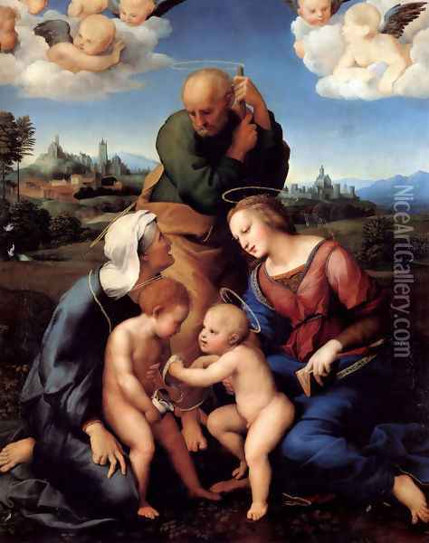 The Holy Family with Saints Elizabeth and John (or The Canigiani Holy Family) Oil Painting - Raphael