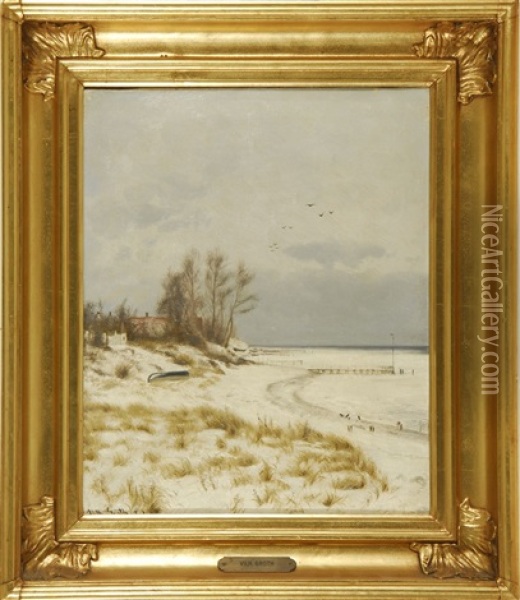Softly Curving Coastline With Beached Boat Oil Painting - Vilhelm Groth