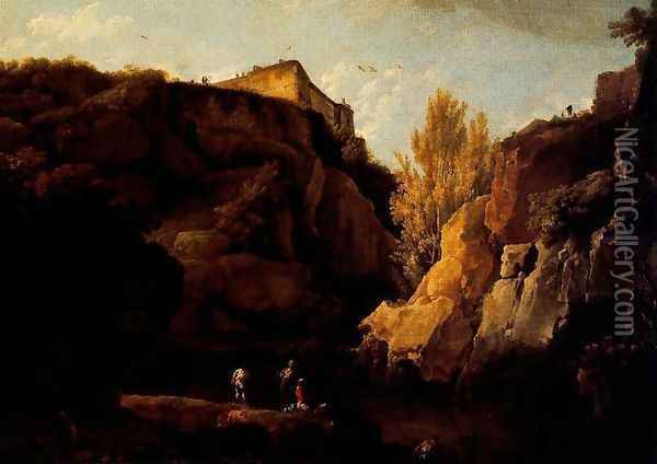 Landscape with broken rocks Oil Painting - Claude-joseph Vernet