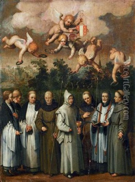 Saint Thomas Beckett Entoure De Moines Oil Painting - Adriaen van Nieulandt the Elder