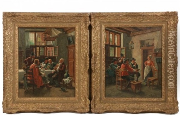 Two Tavern Scenes Oil Painting - Wilhelm Giessel