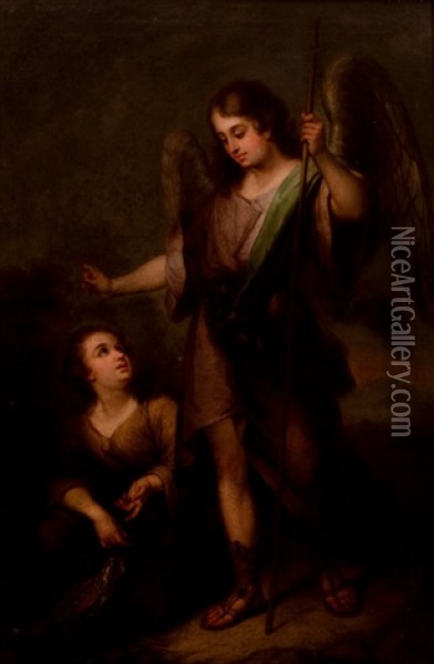 Arcangel Rafael Con Tobias Oil Painting - Jose Maria Romero y Lopez