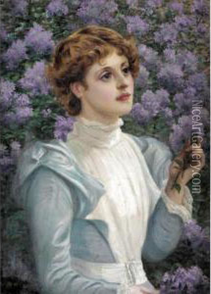 Lady Beside A Lilac Bush Oil Painting - Phillip Richard Morris