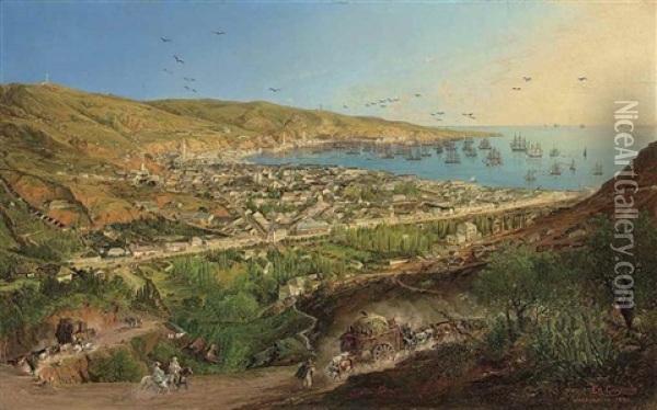 Panorama Of The City Of Valparaiso, Chile Oil Painting - Ernesto Charton
