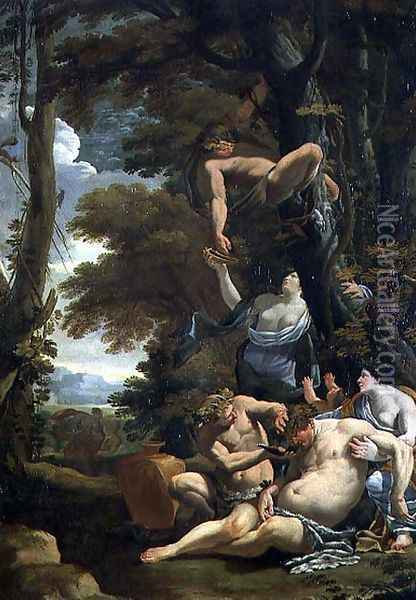 Drunken Silenus, 1640-50 Oil Painting - Nicolas Chaperon