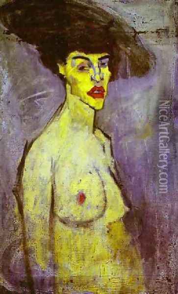 Female Nude With Hat Oil Painting - Amedeo Modigliani