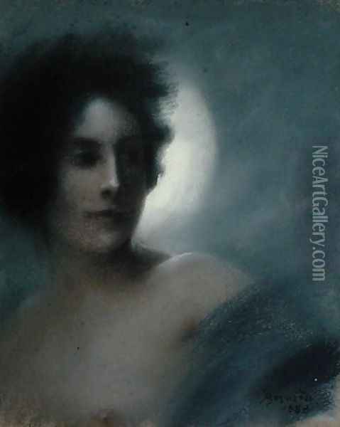Woman with a Crescent Moon or, The Eclipse, 1888 Oil Painting - Paul Albert Besnard
