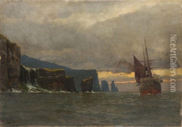 Boat Against The Rocks Oil Painting - Michael Zeno Diemer