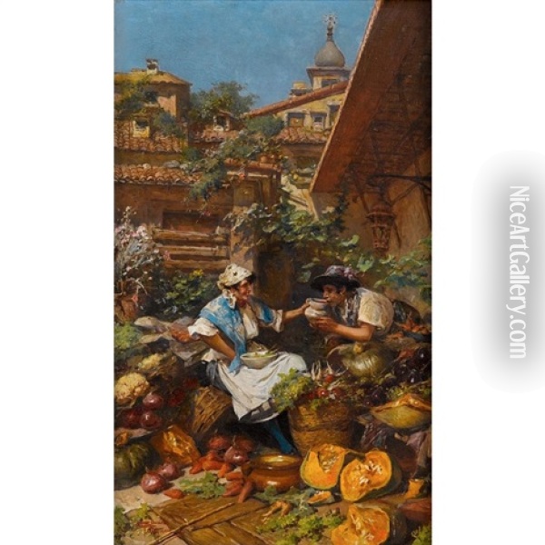 The Vegetable Seller Oil Painting - Ricardo Pelligrini