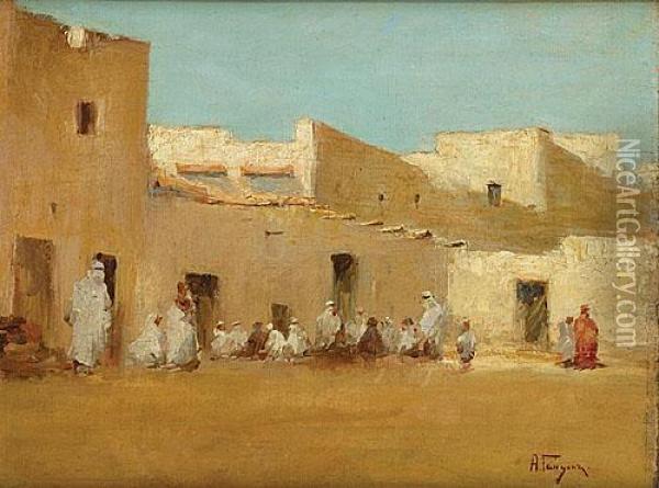 Place De Village Marocain Oil Painting - Onbekende Meester