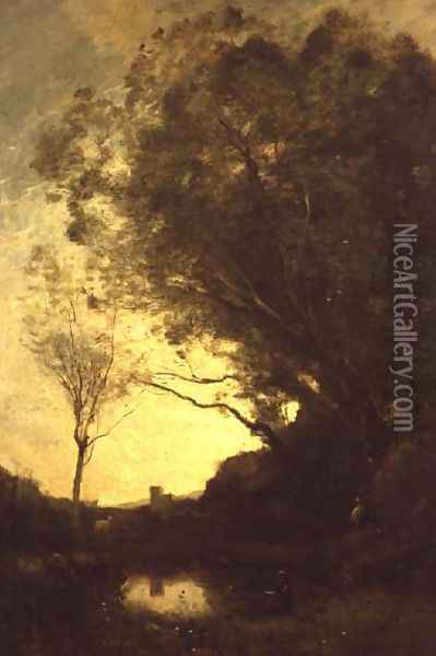 The Evening Oil Painting - Jean-Baptiste-Camille Corot