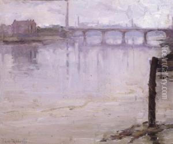 The Thames Near Battersea Oil Painting - Thomas William Roberts