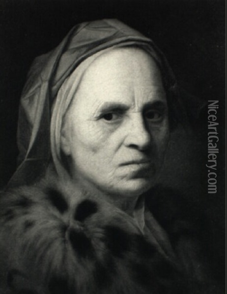 Portrait Of An Elderly Lady Wearing A Fur-trimmed Coat Oil Painting - Balthazar Denner