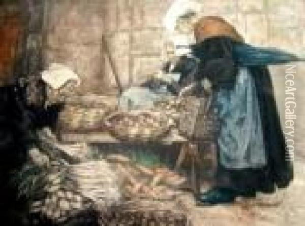 Womenat The Market Oil Painting - Manuel Robbe