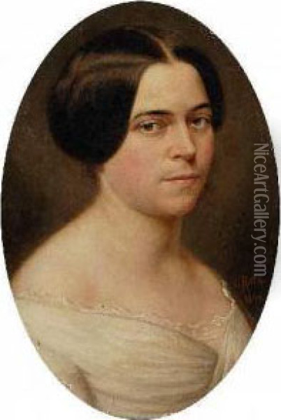 Portrait Einer Dame Inweisem Kleid Oil Painting - G. Roth