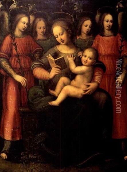 Madonna Con Bambino E Quattro Angeli Oil Painting - Plautilla Nelli