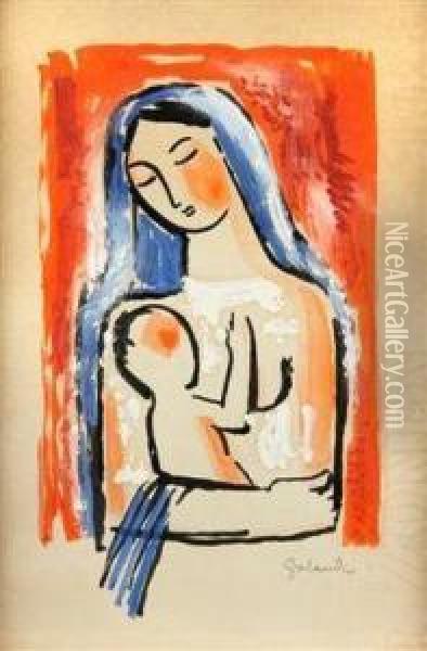 A Mother With A Child Oil Painting - Mikulas Galanda