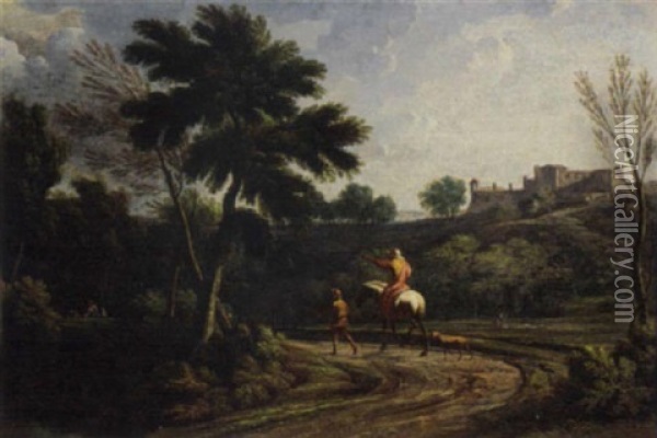 An Italianate Landscape With Figures On A Wooded Path Oil Painting - Francisque Millet