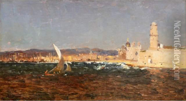 Le Fort Saint-jean Et Le Port De Marseille Oil Painting - Jean-Baptiste Olive