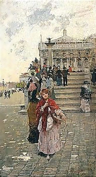 La Venditrice Di Fiori, Venezia (Flower Seller, Venice) Oil Painting - Charles Fortin
