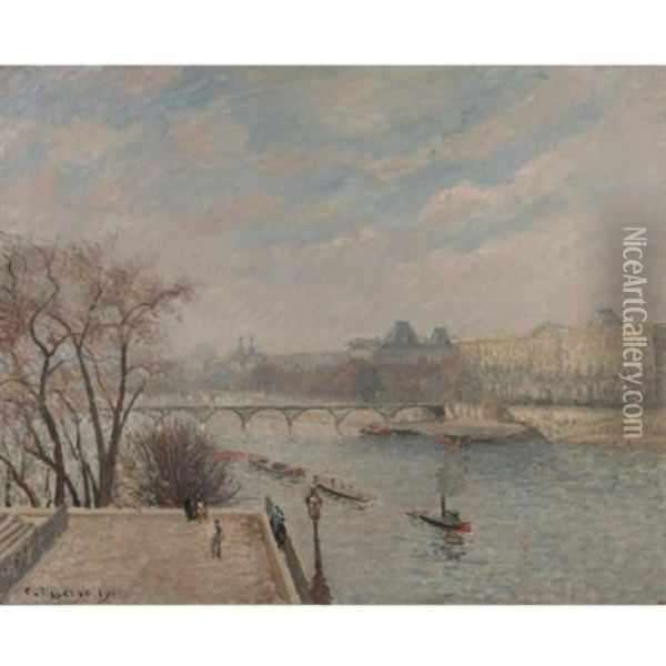 Le Louvre: Soleil D'hiver, Matin, 2e Serie Oil Painting - Camille Pissarro