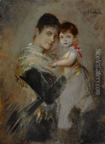 Marchesa Di Montagliari Mit Ihrem Kind Oil Painting - Franz Seraph von Lenbach