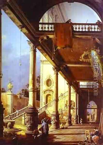 Capriccio Ofolonade And The Courtyard Of A Palace 1765 Oil Painting - (Giovanni Antonio Canal) Canaletto