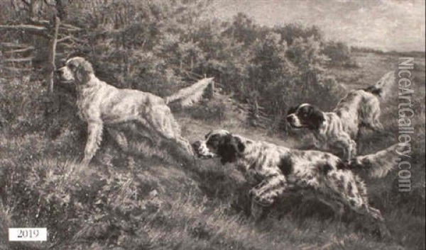 Three Hunting Dogs In Wooded Landscape Oil Painting - Edmund Henry Osthaus