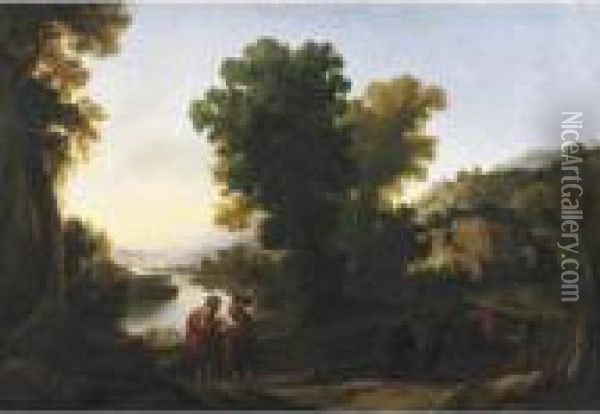 River Landscape With Travelers Oil Painting - Andrea Locatelli