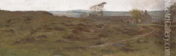 A Derbyshire Farm Oil Painting - George Hemming Mason