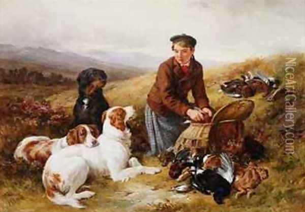 A Young Gillie With Setters and Dead Game Oil Painting - James Hardy Jnr