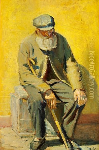 An Old Man Resting In The Sun Oil Painting - Michael Ancher