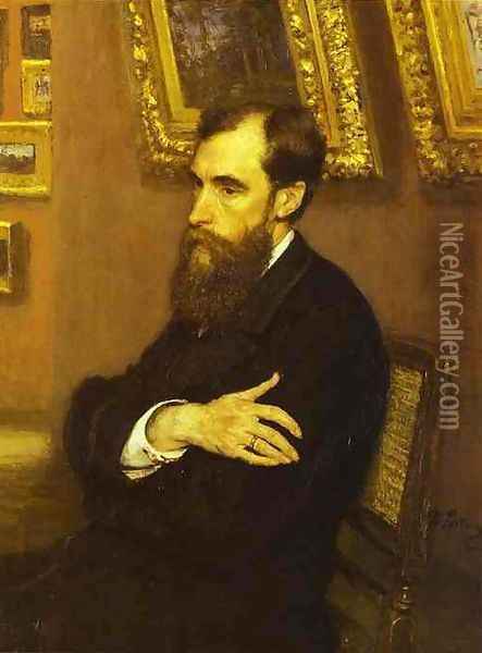 Portrait of Pavel Tretyakov (1832-98) the founder of the State Tretyakov Museum, 1883 Oil Painting - Ilya Efimovich Efimovich Repin