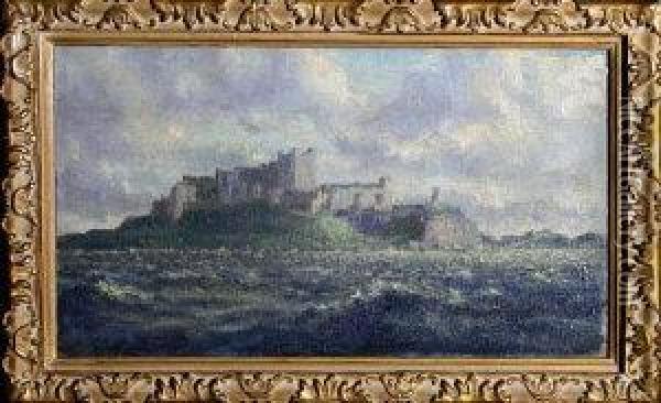 Bamburgh Castle Viewed From The Sea Oil Painting - Frank Thomas,francis Carter