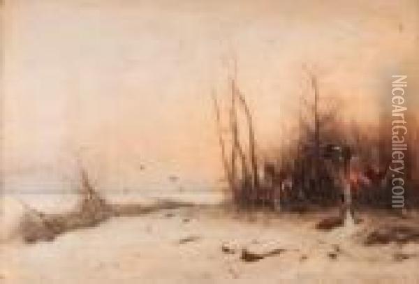 Winter Sunset Oil Painting - Louis Apol