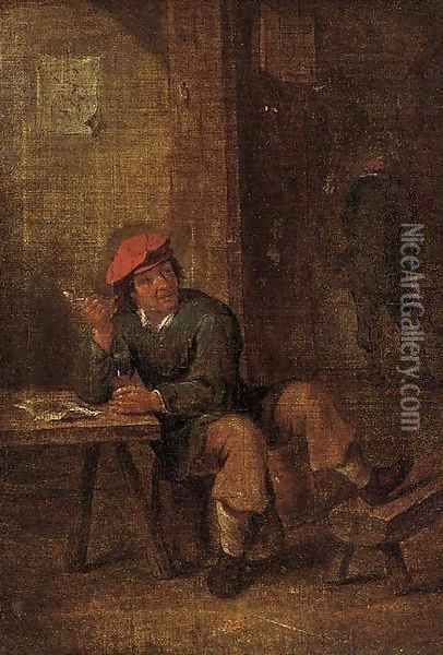 A peasant enjoying a smoke in a tavern Oil Painting - David Teniers