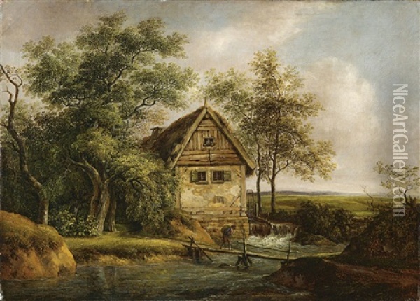 Eine Wassermuhle Zwischen Baumen Oil Painting - Johann Christian Klengel