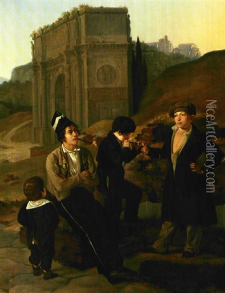 Drenge, Der Ryge Tobak. Scene Fra Rom Oil Painting - Detlev Konrad Blunck