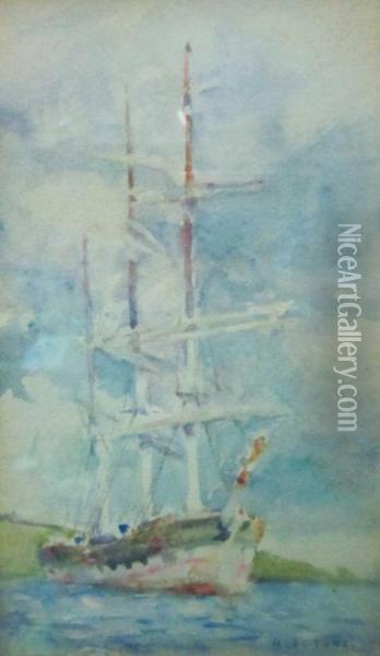 Three Masted Schooner Oil Painting - Henry Scott Tuke