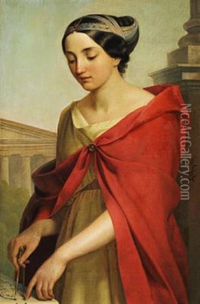 The Muse Of Architecture Oil Painting - Louis Douzette