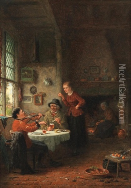 The Off Duty Violinist, The Little Cook; A Pair Oil Painting - Frederick Daniel Hardy