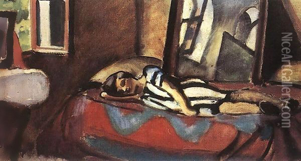 Woman Lying on a Divan c 1930 Oil Painting - Paul Brill
